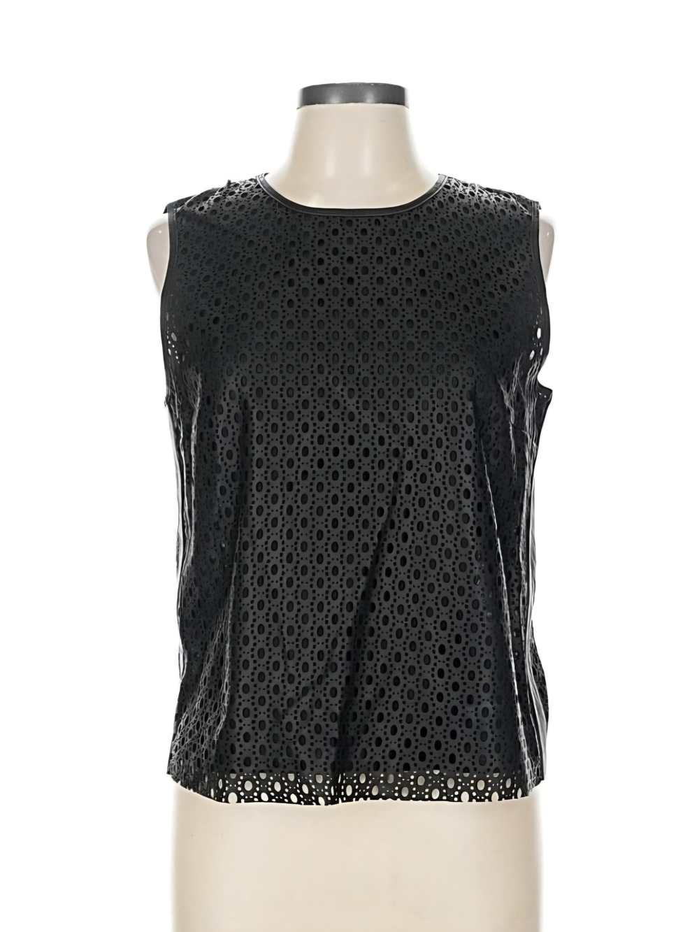 NWT Theory Black Lasercut Leather Eyelet Sleeveless Tank Top